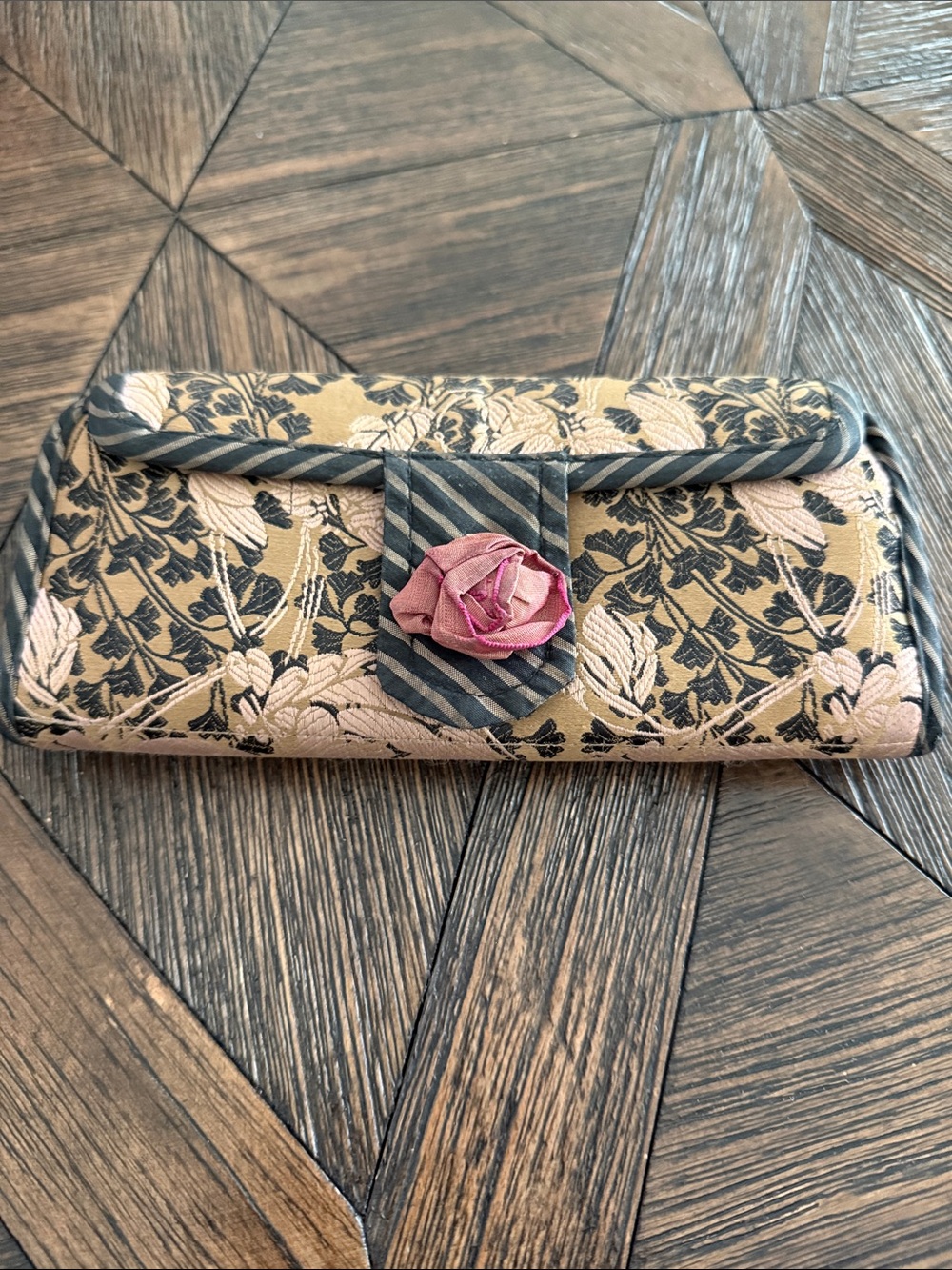 Goody Goody California Vintage Fabric Wallet Black Gold Floral Rose Embellished